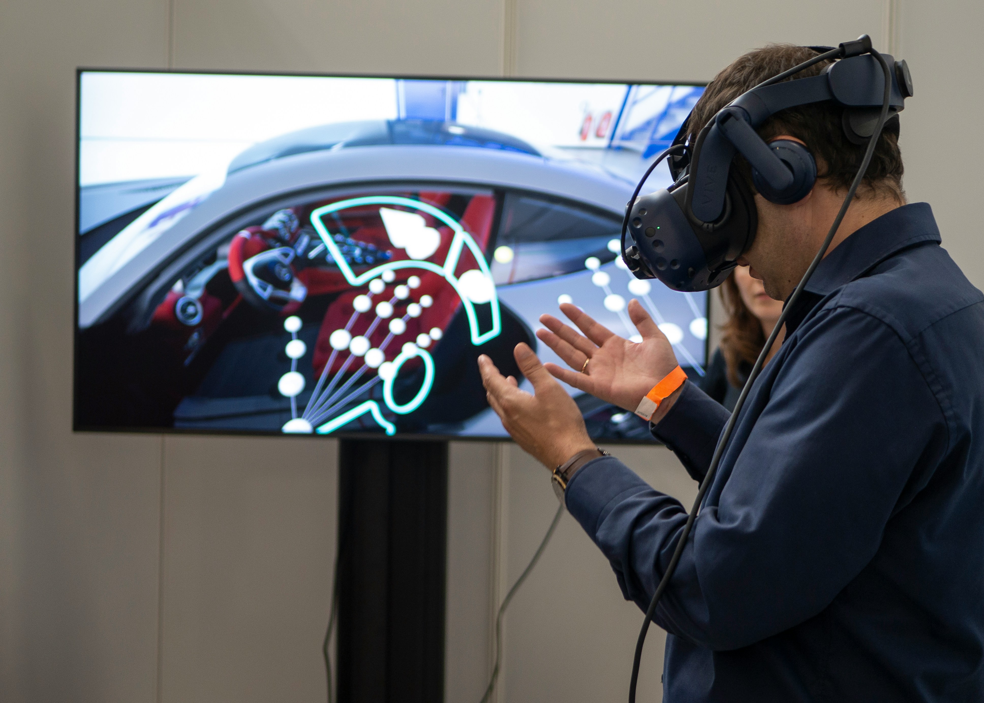 A person experiencing a game with a vr headset.